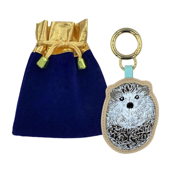 Evenchae Embroidered Cute Hedgehog Keychain, PU Leather, Gift Bag, 4.5"L - Picture 2 of 5